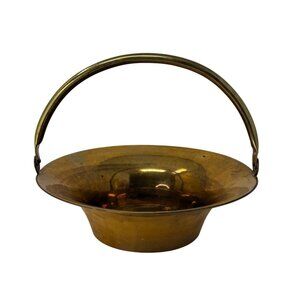Large Vintage Brass Basket Bowl with Handle